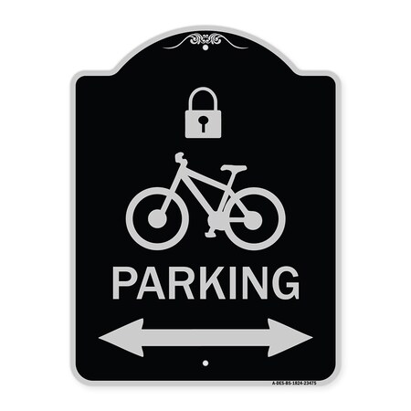 Signmission Parking W/ Lock Cycle & Bidirectional Arrow Heavy-Gauge Aluminum Sign, 24" x 18", BS-1824-23475 A-DES-BS-1824-23475